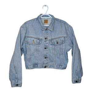 Vintage Linson Harley Davidson Patched Cropped Denim Jacket Women's Large *Stain